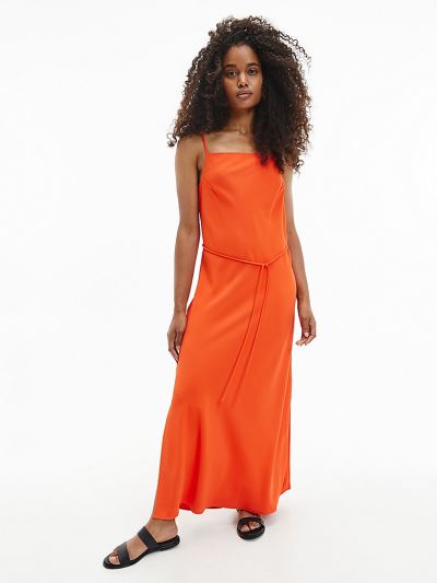 Calvin Klein Ruhák HU339753 | Calvin Klein Smooth Twill Maxi Női Ruha Narancssárga